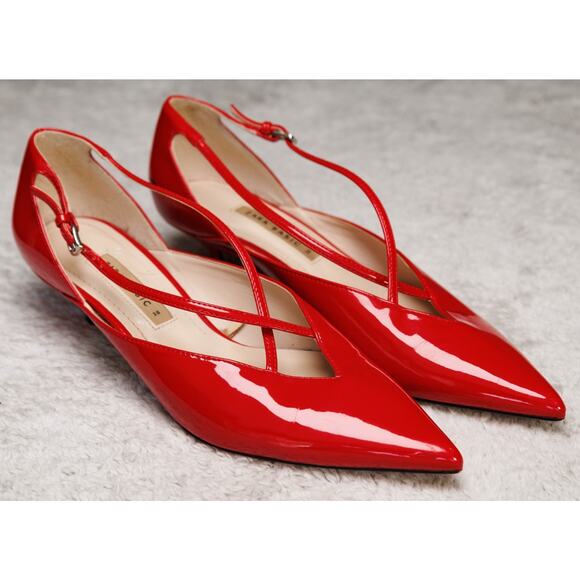 Zara Collection Red Faux Patent Leather Kitten Heels Buckle Womens EU 38 US 7 - Picture 1 of 15